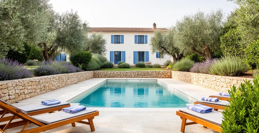 Private heated swimming pool in walled villa garden on Île de Ré